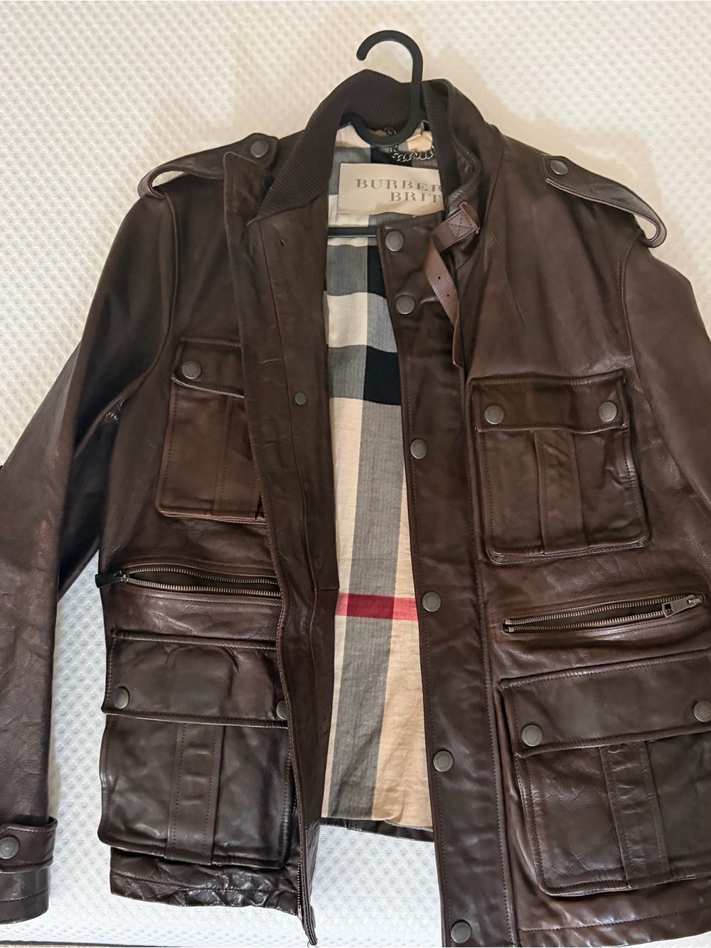 Burberry Men's Dark Brown Leather Field Jacket